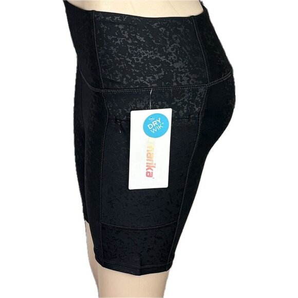 Marika L Black Emboss High Waistband Side Zip Cell Pocket Dry Wik Bike Shorts - Picture 5 of 6